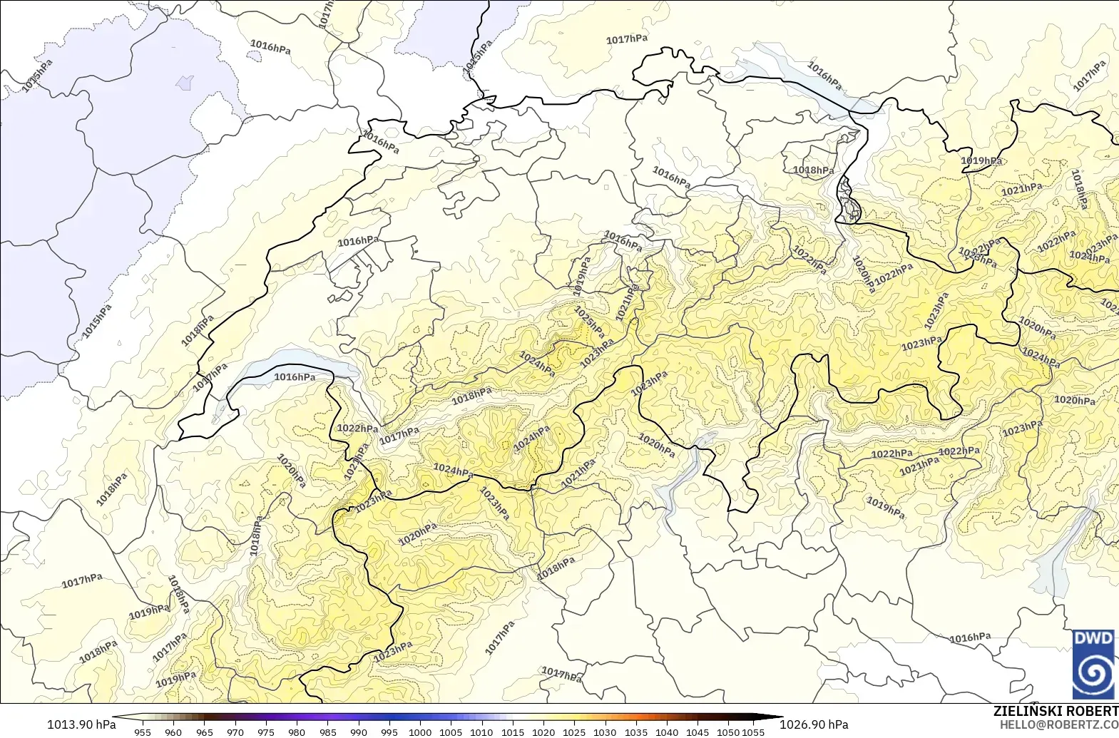 ICON ドイツ 2 km モデル - スイス, 気圧