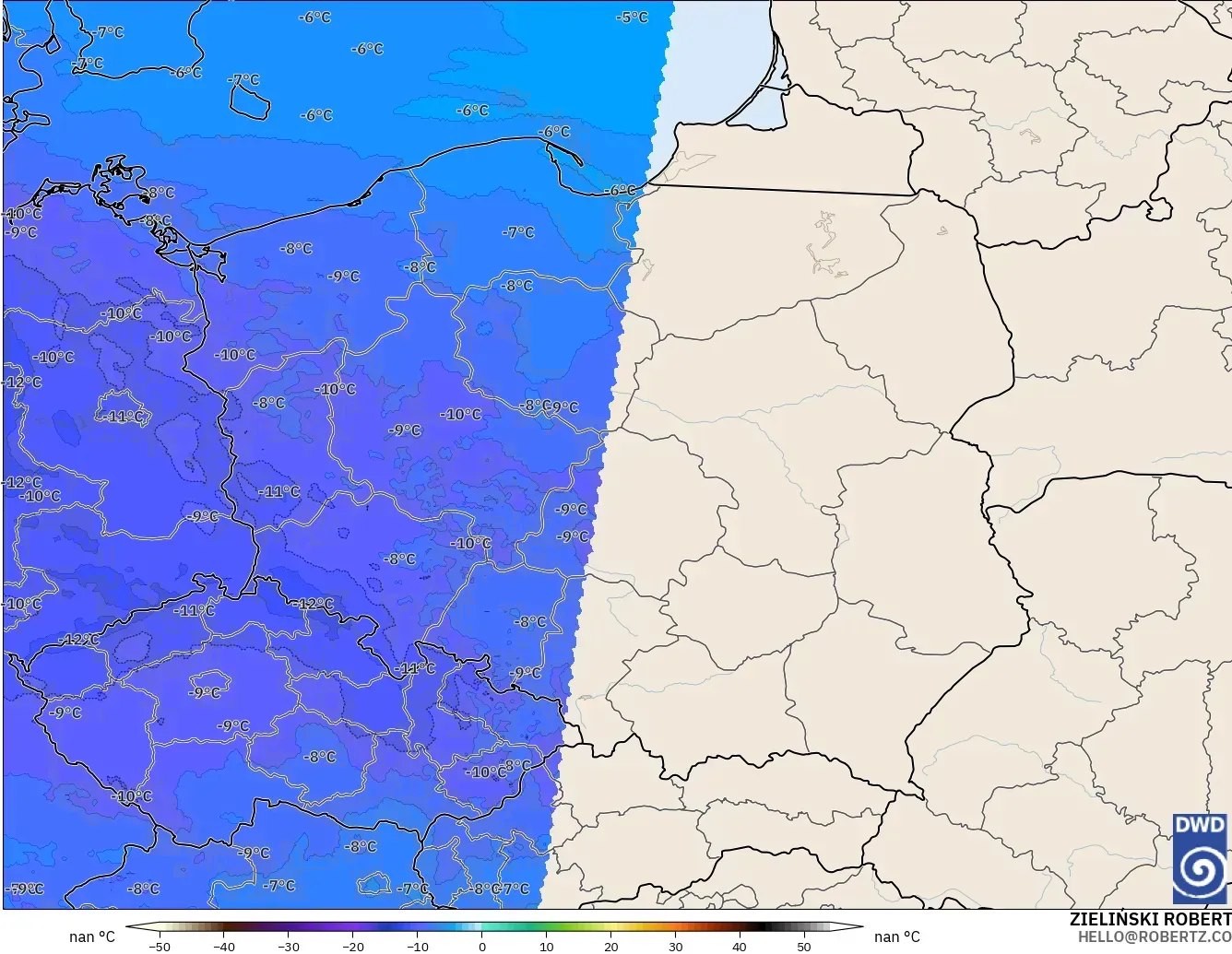 ICON ドイツ 2 km モデル - ポーランド, 気温（500hPa）