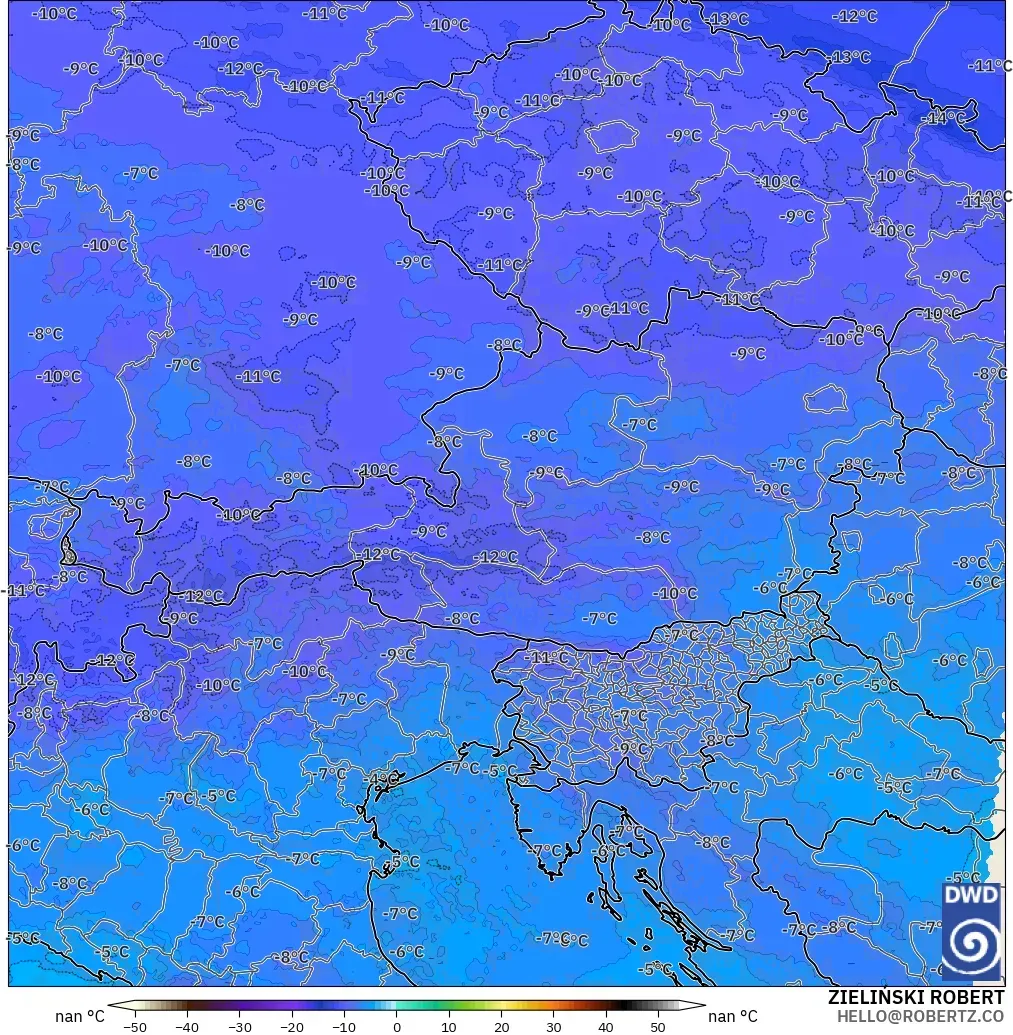 ICON ドイツ 2 km モデル - オーストリア, 気温（500hPa）