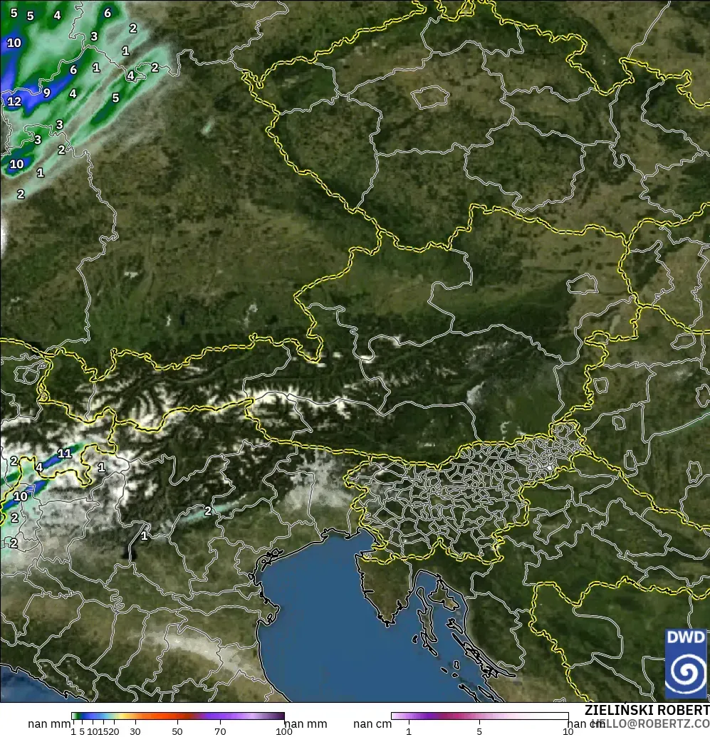 ICON ドイツ 2 km モデル - オーストリア, 降水量、雲、気圧