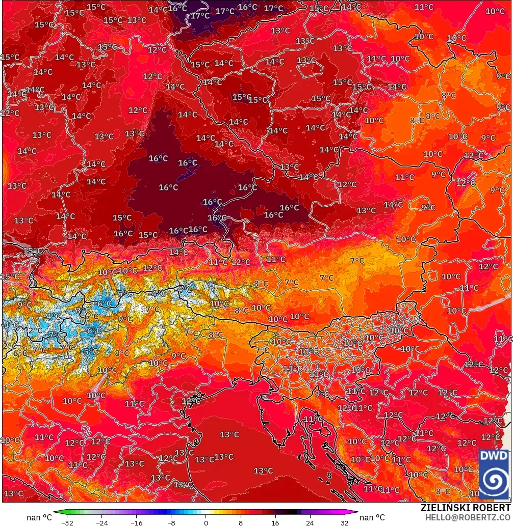 ICON ドイツ 2 km モデル - オーストリア, 気温異常（850hPa）