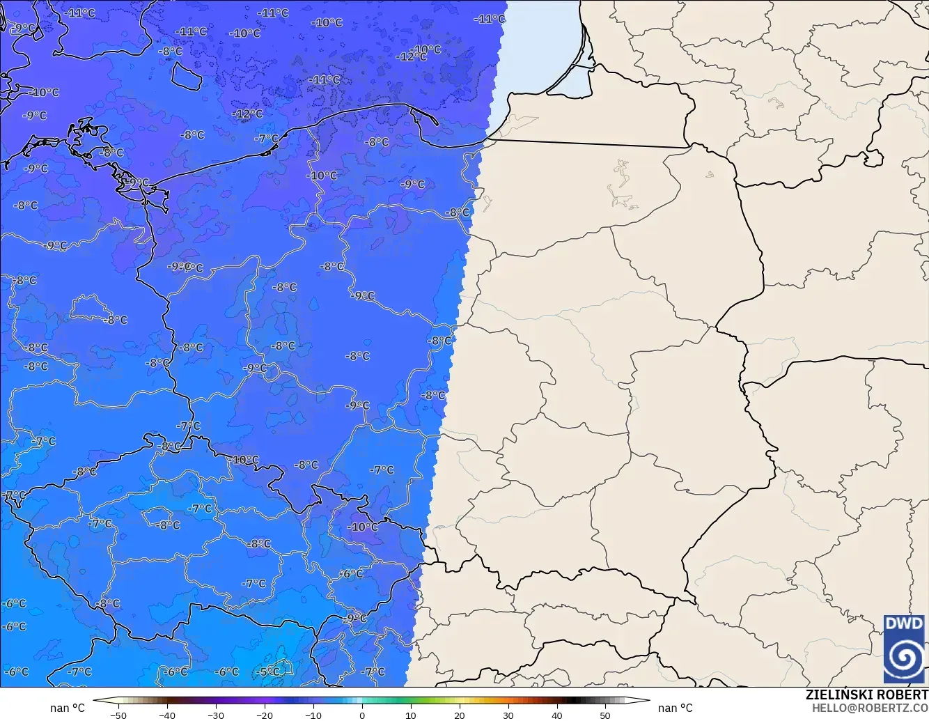 ICON ドイツ 2 km モデル - ポーランド, 気温（500hPa）