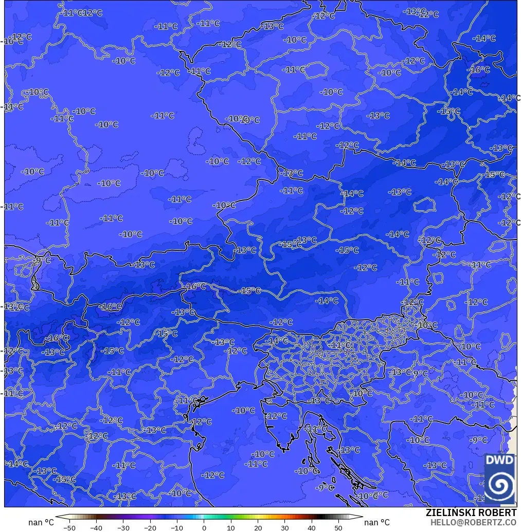 ICON ドイツ 2 km モデル - オーストリア, 気温（500hPa）