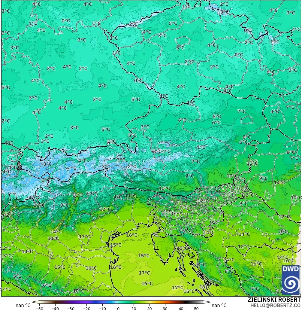 ICON ドイツ 2 km モデル - オーストリア, 気温（850hPa）