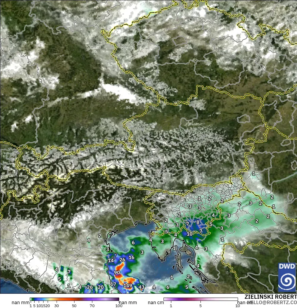 ICON ドイツ 2 km モデル - オーストリア, 降水量、雲、気圧