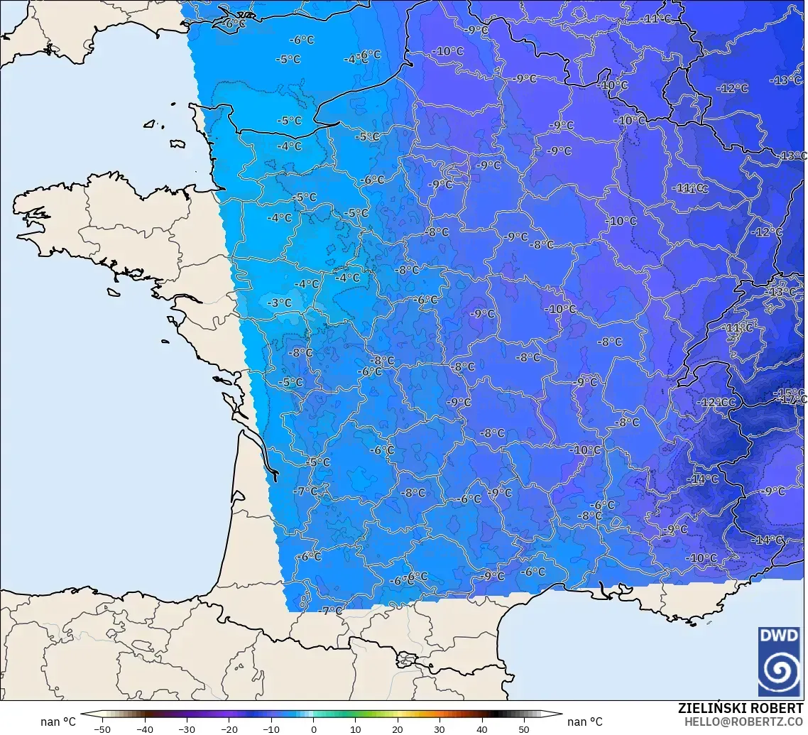 ICON ドイツ 2 km モデル - フランス, 気温（500hPa）