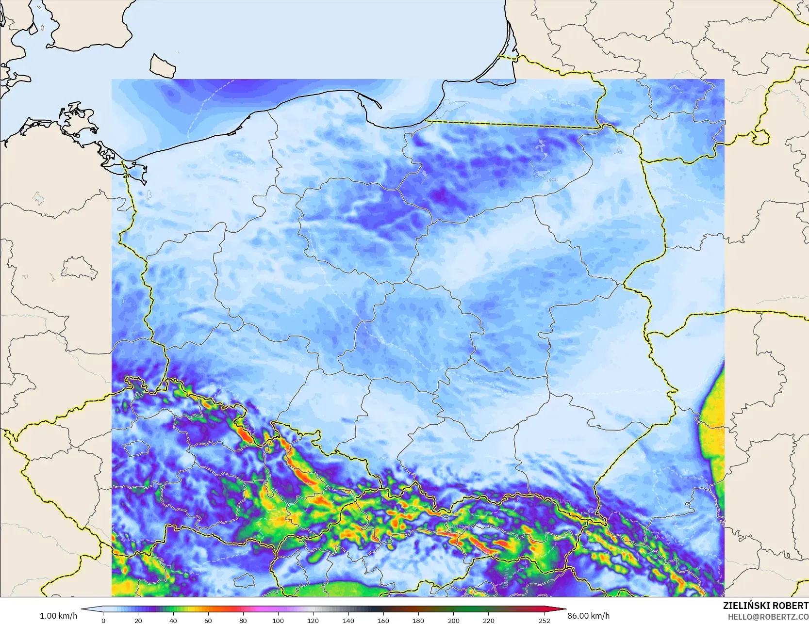 ICON ポーランド 2 km モデル - ポーランド, 突風
