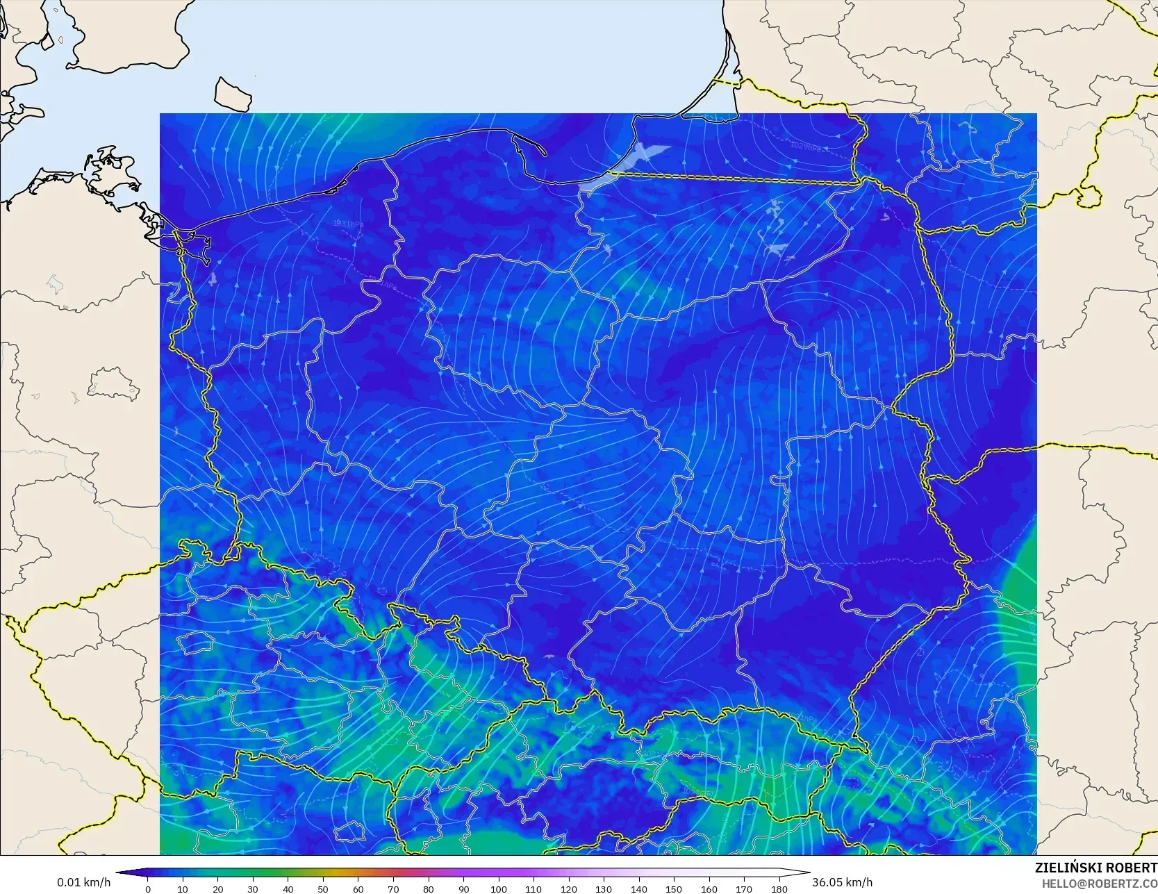 ICON ポーランド 2 km モデル - ポーランド, 風速（10m）
