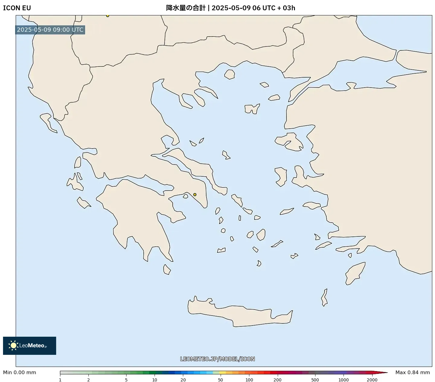 ICON - ギリシャ, 降水量の合計 ICON - ギリシャ, 降水量の合計