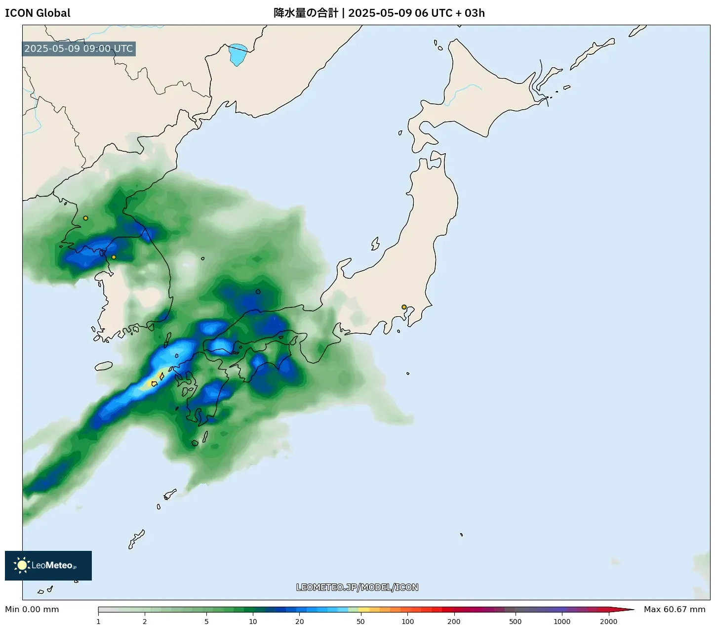 ICON - 日本, 降水量の合計 ICON - 日本, 降水量の合計