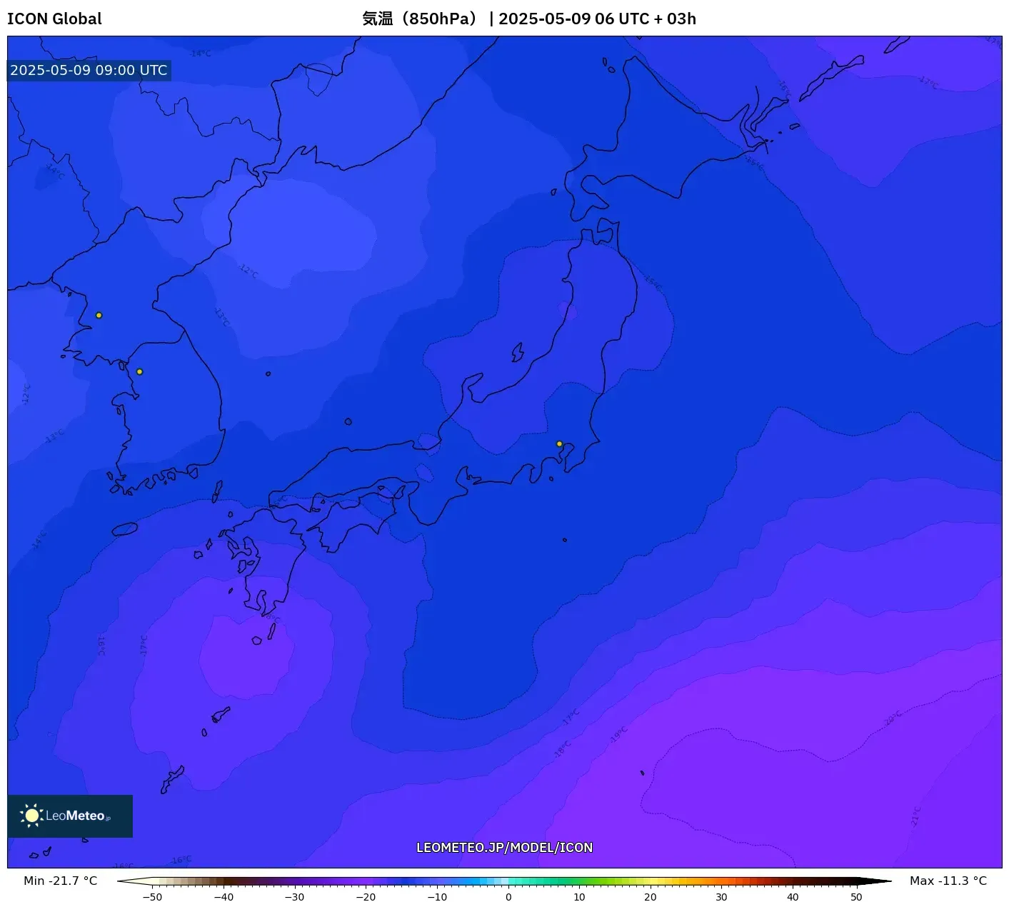 ICON - 日本, 気温(850hPa) ICON - 日本, 気温(850hPa)