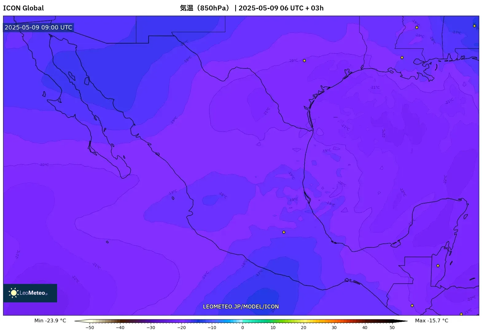 ICON - メキシコ, 気温(850hPa) ICON - メキシコ, 気温(850hPa)