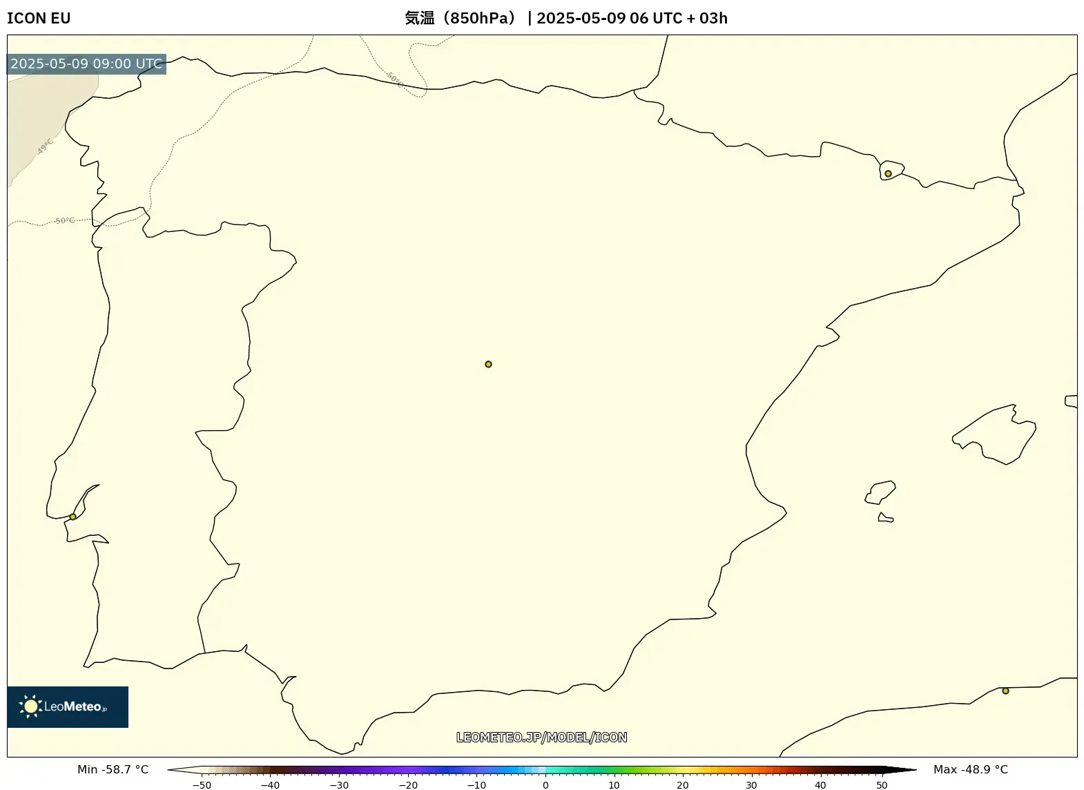 ICON - スペイン, 気温(850hPa) ICON - スペイン, 気温(850hPa)
