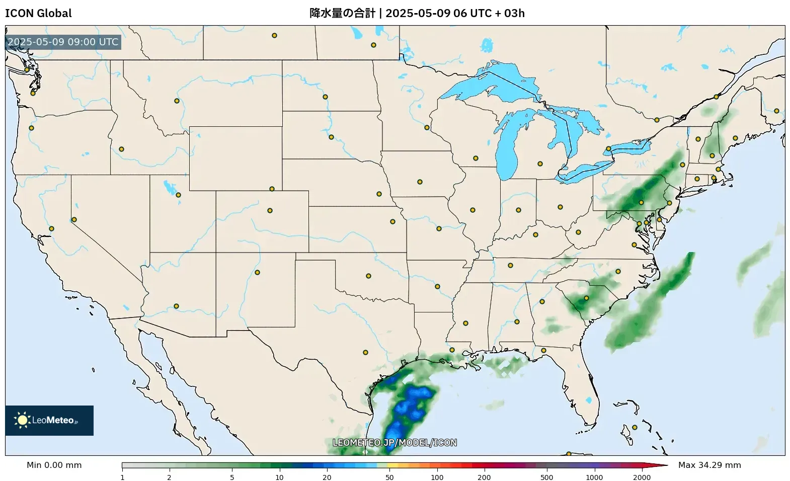 ICON - アメリカ合衆国, 降水量の合計 ICON - アメリカ合衆国, 降水量の合計