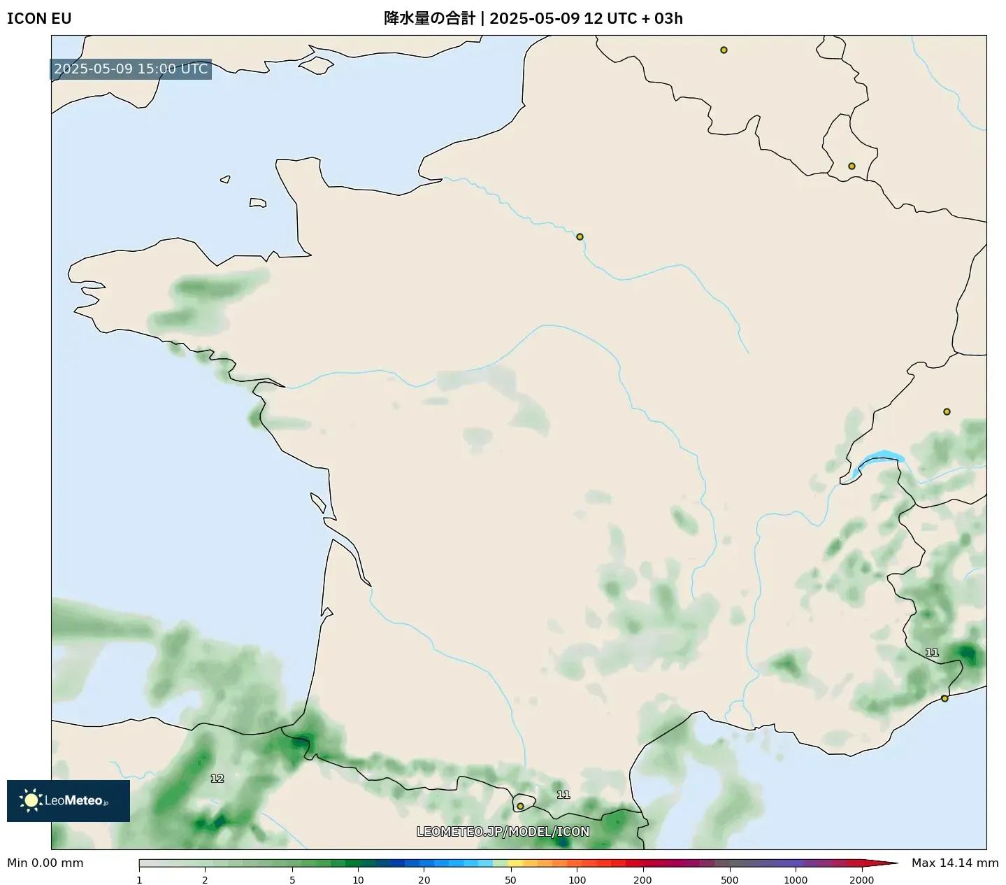 ICON - フランス, 降水量の合計 ICON - フランス, 降水量の合計