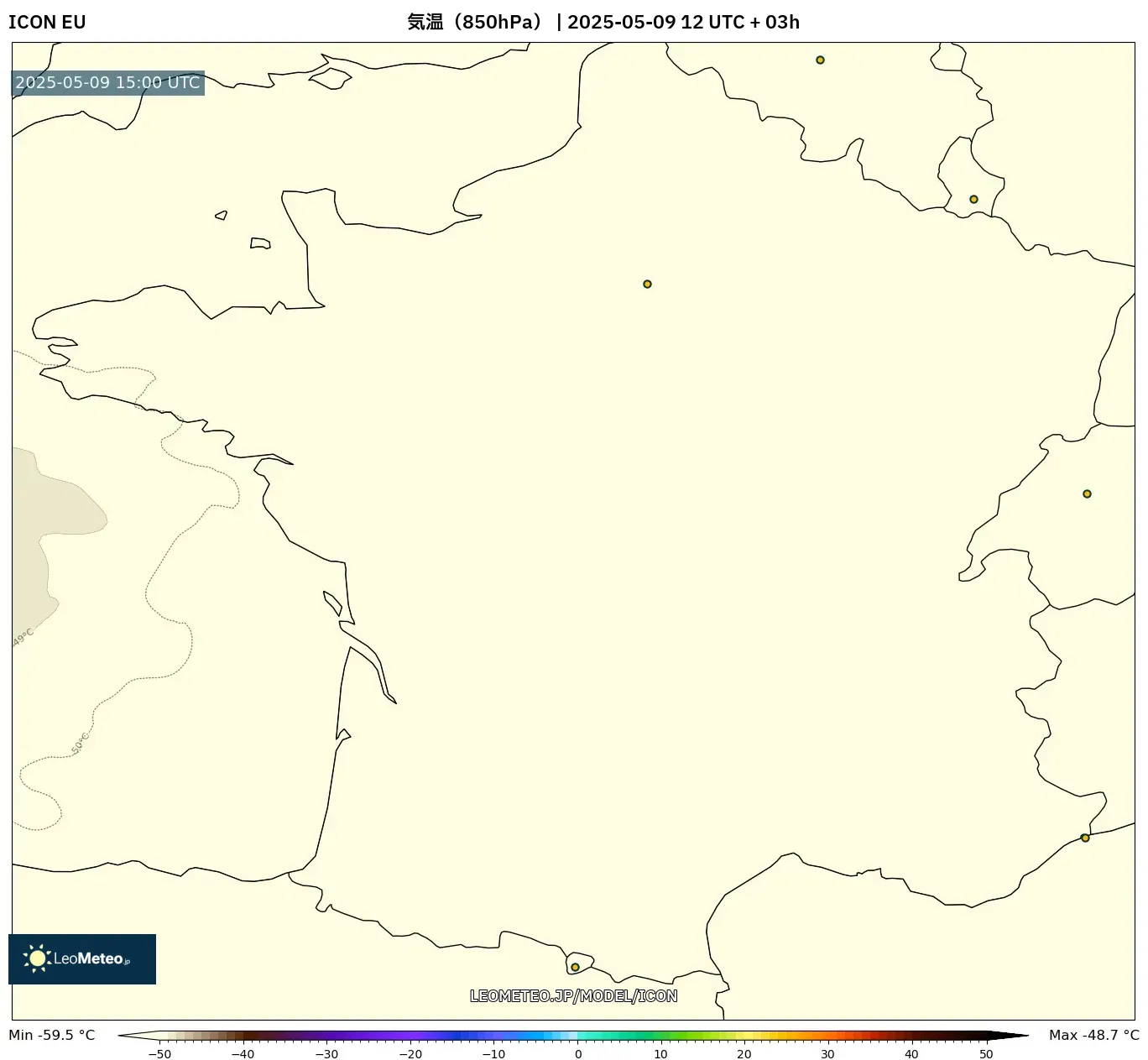 ICON - フランス, 気温(850hPa) ICON - フランス, 気温(850hPa)