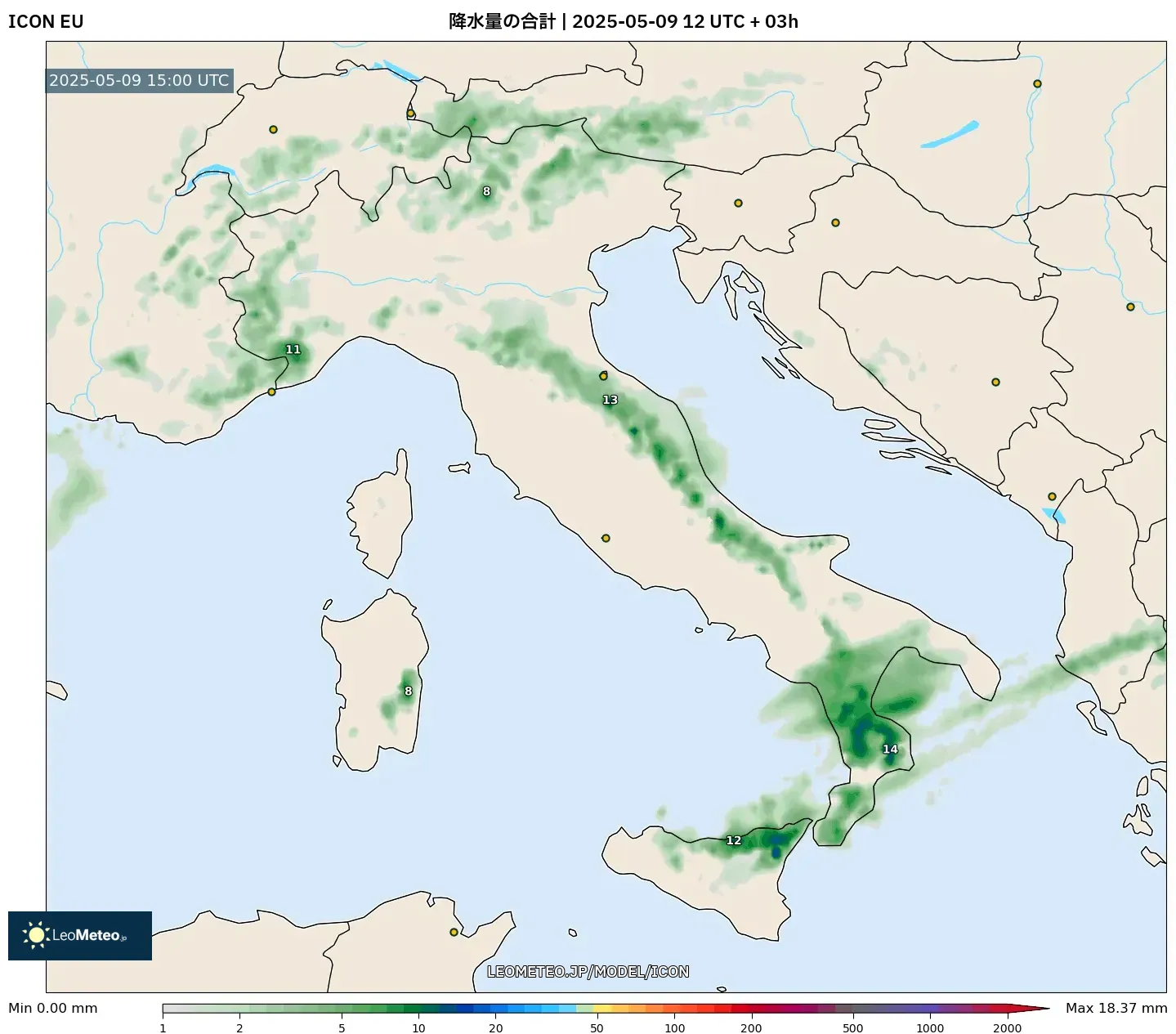 ICON - イタリア, 降水量の合計 ICON - イタリア, 降水量の合計