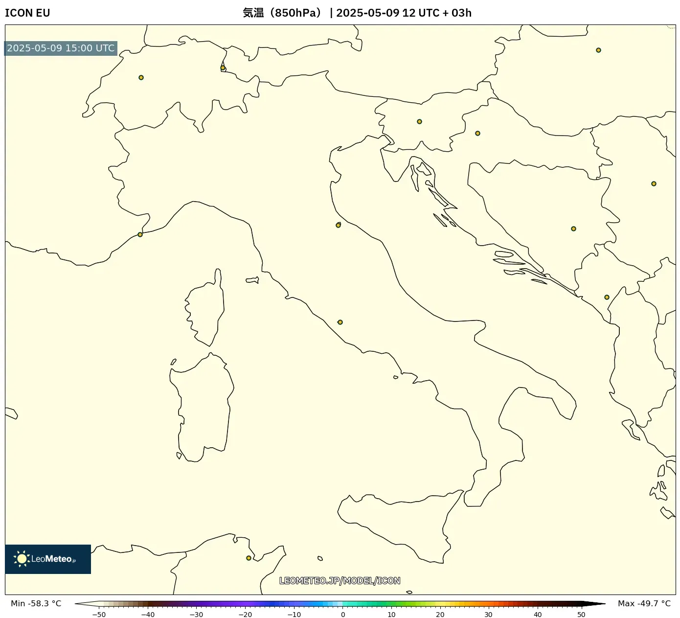 ICON - イタリア, 気温(850hPa) ICON - イタリア, 気温(850hPa)