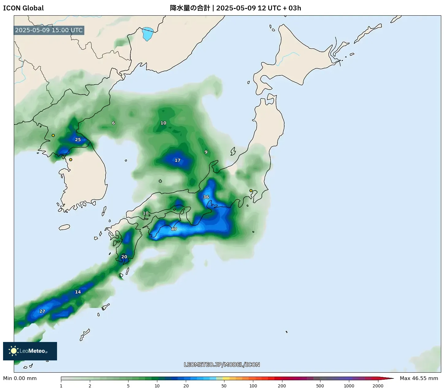 ICON - 日本, 降水量の合計 ICON - 日本, 降水量の合計