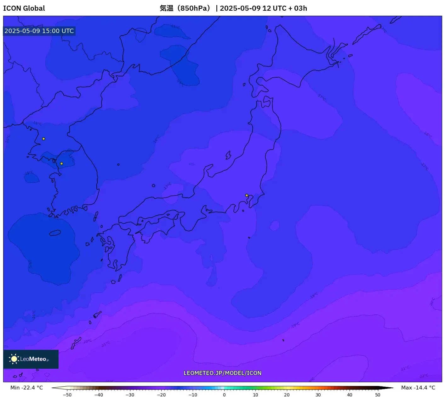 ICON - 日本, 気温(850hPa) ICON - 日本, 気温(850hPa)