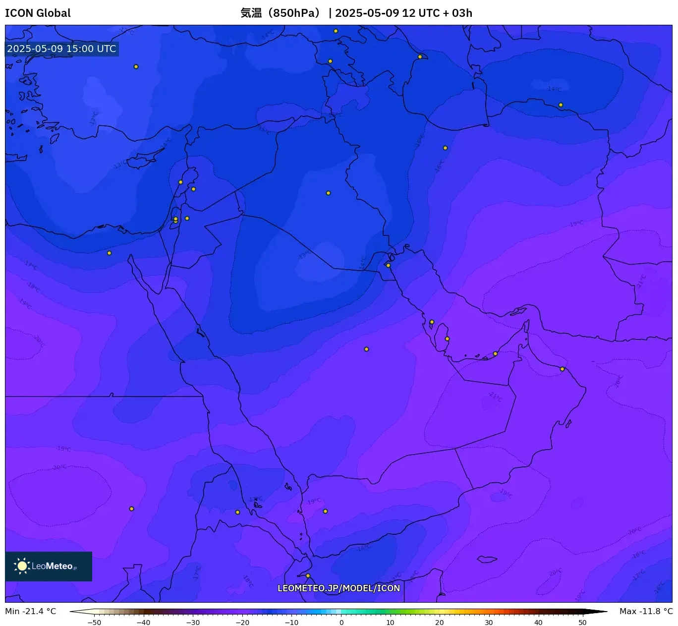 ICON - 中東, 気温(850hPa) ICON - 中東, 気温(850hPa)