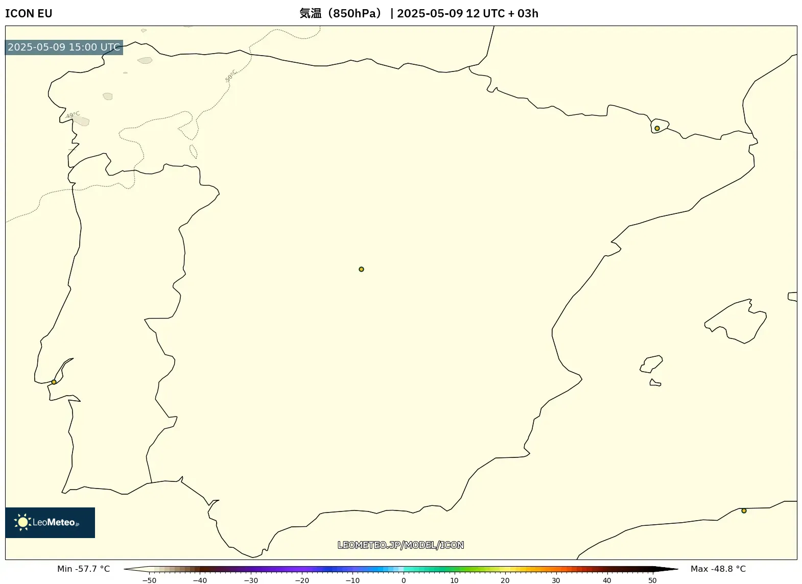 ICON - スペイン, 気温(850hPa) ICON - スペイン, 気温(850hPa)