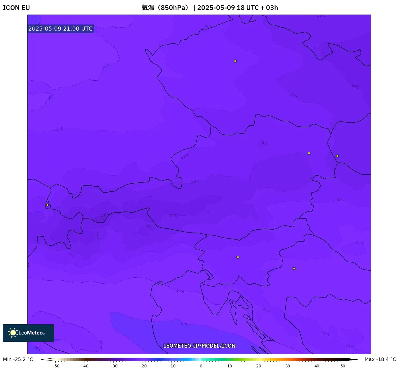 ICON - オーストリア, 気温(850hPa) ICON - オーストリア, 気温(850hPa)
