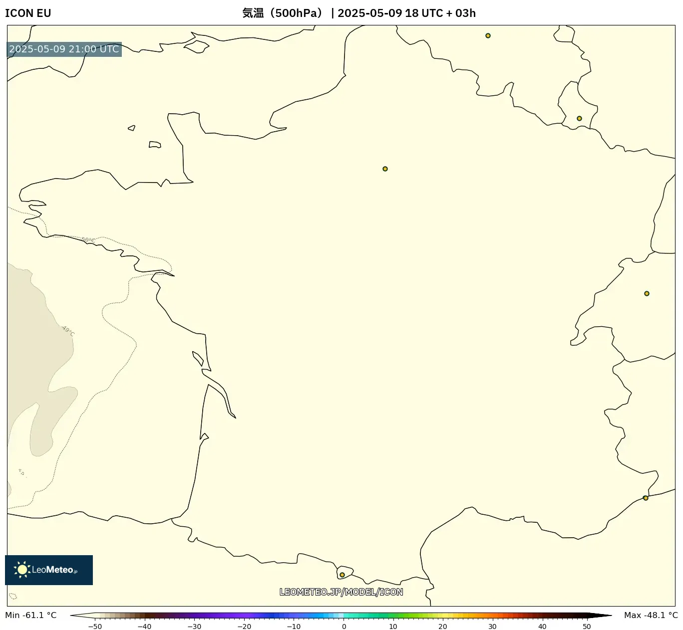 ICON - フランス, 気温(500hPa) ICON - フランス, 気温(500hPa)