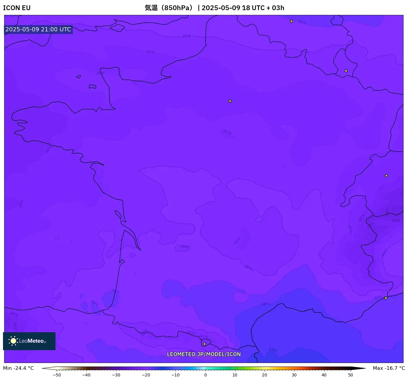 ICON - フランス, 気温(850hPa) ICON - フランス, 気温(850hPa)
