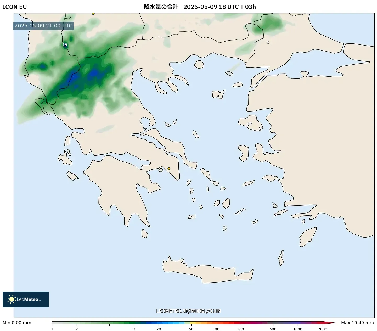ICON - ギリシャ, 降水量の合計 ICON - ギリシャ, 降水量の合計