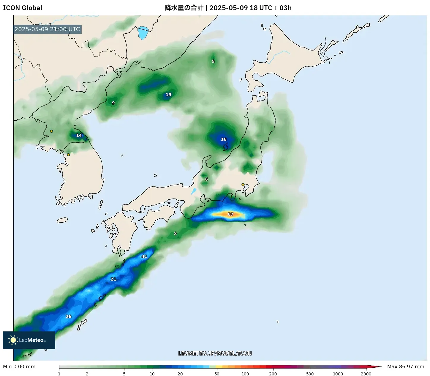 ICON - 日本, 降水量の合計 ICON - 日本, 降水量の合計