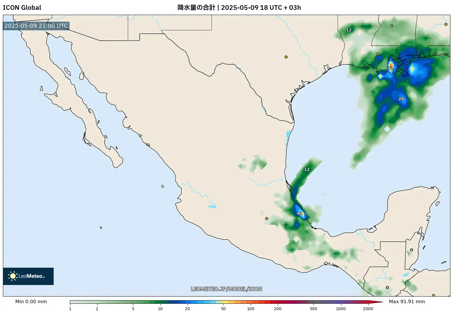 ICON - メキシコ, 降水量の合計 ICON - メキシコ, 降水量の合計