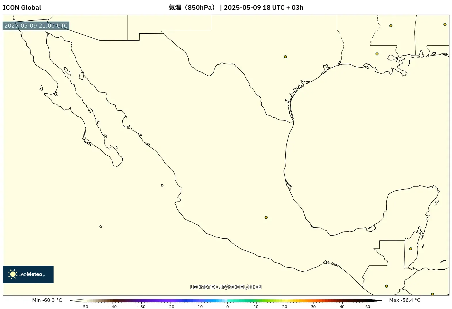 ICON - メキシコ, 気温(850hPa) ICON - メキシコ, 気温(850hPa)