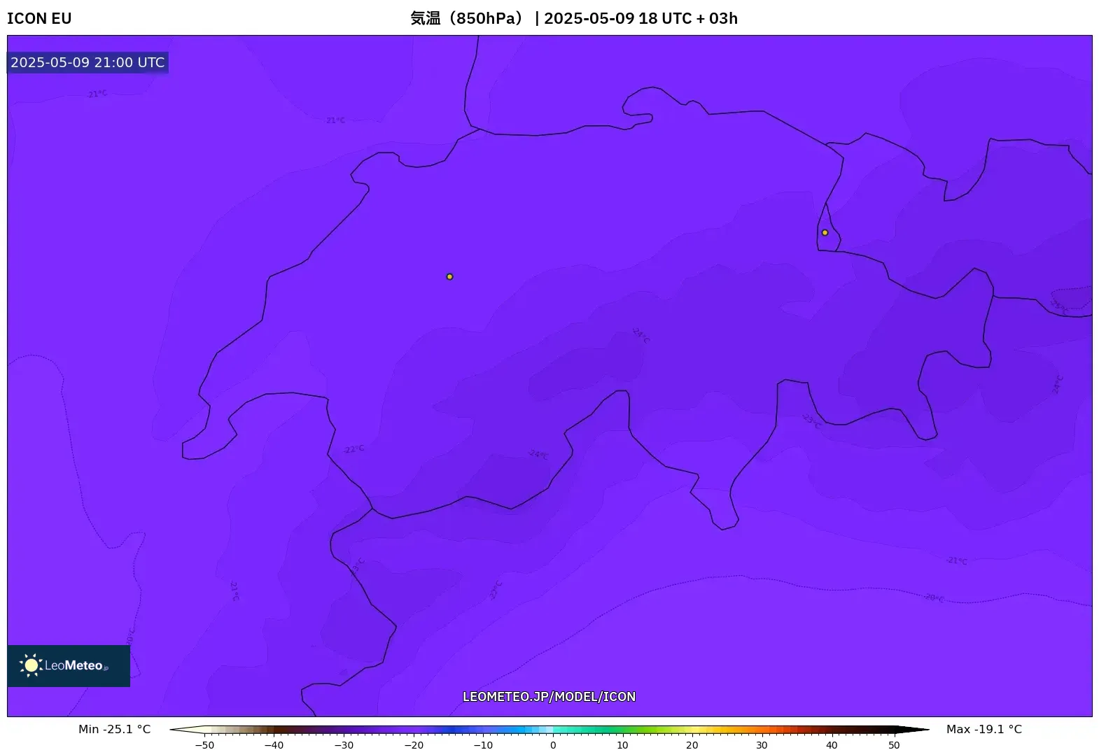 ICON - スイス, 気温(850hPa) ICON - スイス, 気温(850hPa)