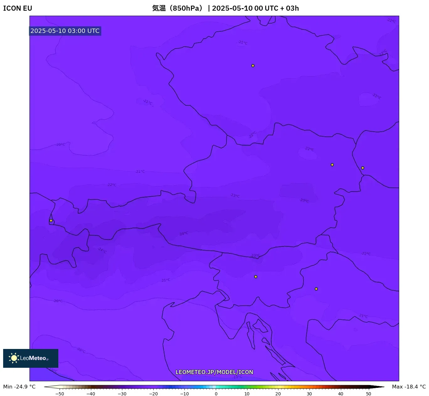 ICON - オーストリア, 気温(850hPa) ICON - オーストリア, 気温(850hPa)