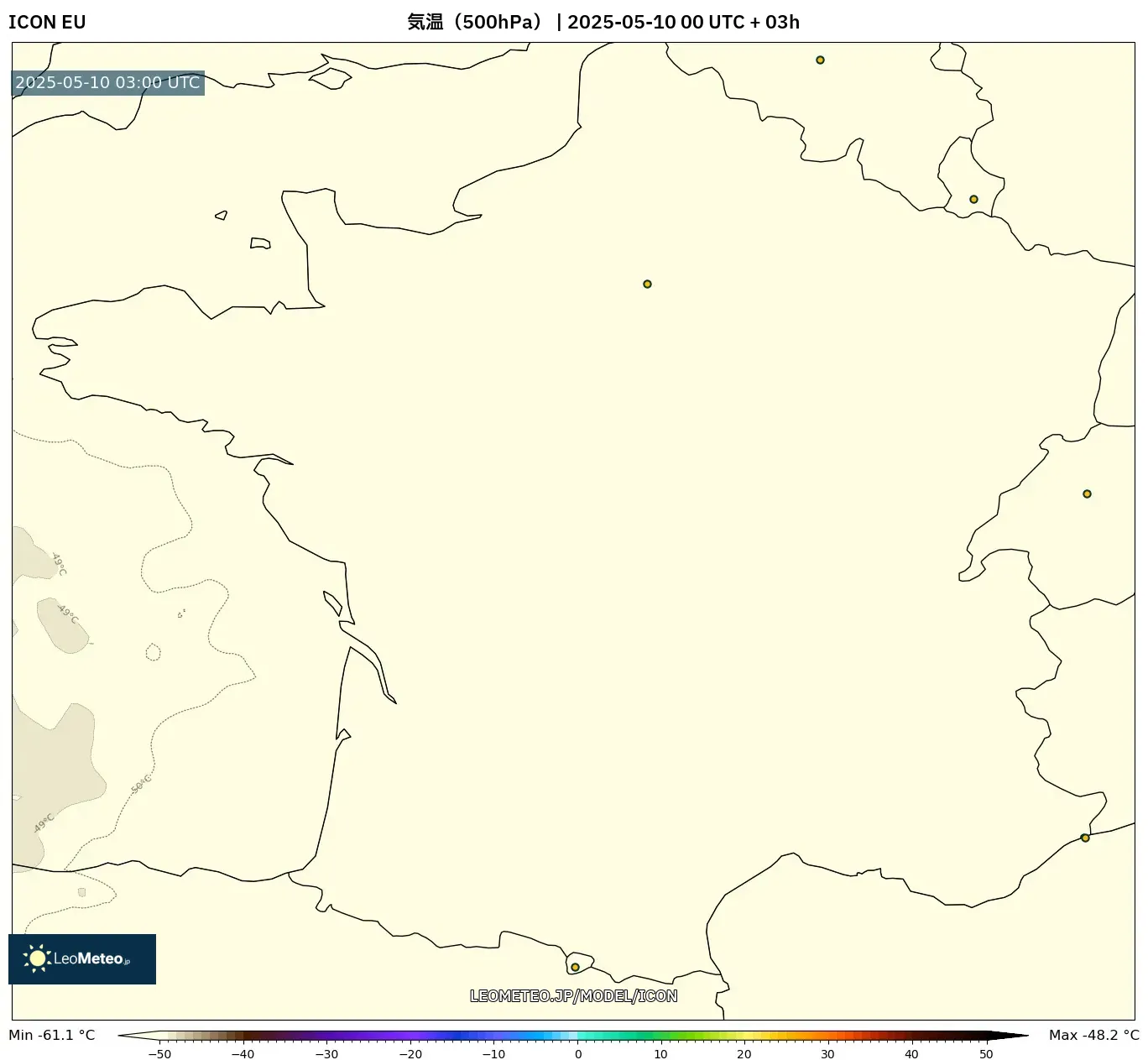 ICON - フランス, 気温(500hPa) ICON - フランス, 気温(500hPa)