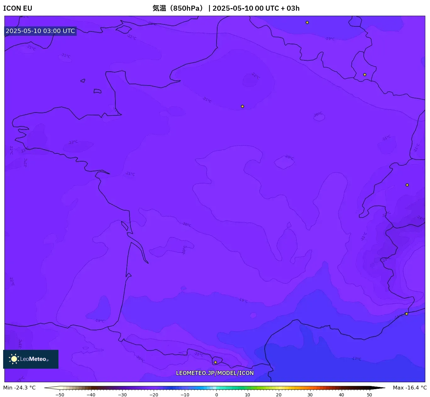 ICON - フランス, 気温(850hPa) ICON - フランス, 気温(850hPa)