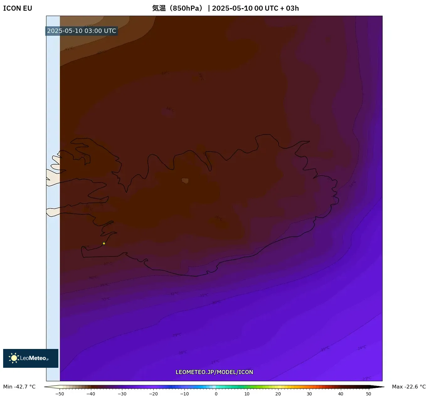 ICON - アイスランド, 気温(850hPa) ICON - アイスランド, 気温(850hPa)