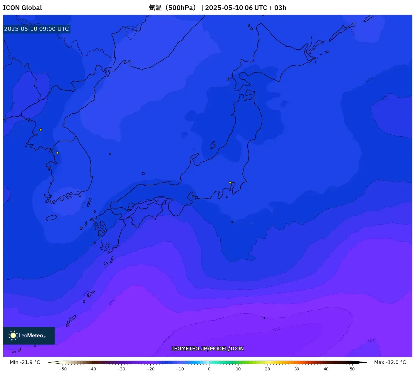 ICON - 日本, 気温(500hPa) ICON - 日本, 気温(500hPa)