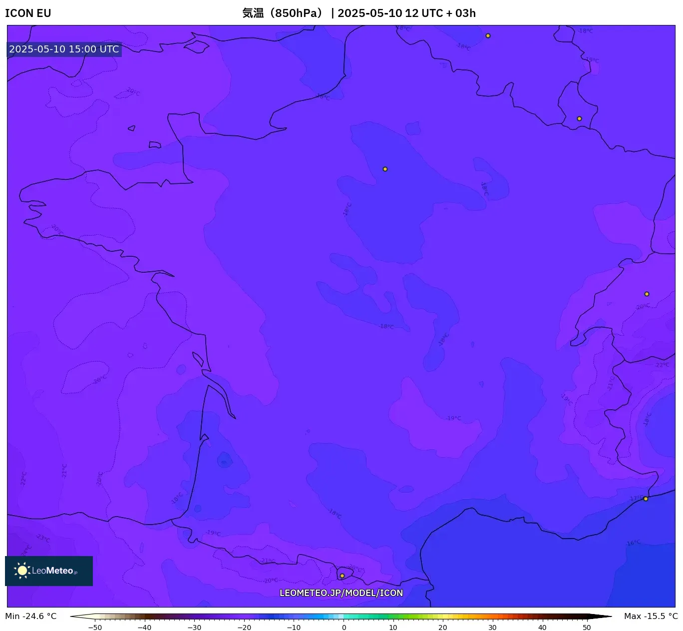 ICON - フランス, 気温(850hPa) ICON - フランス, 気温(850hPa)