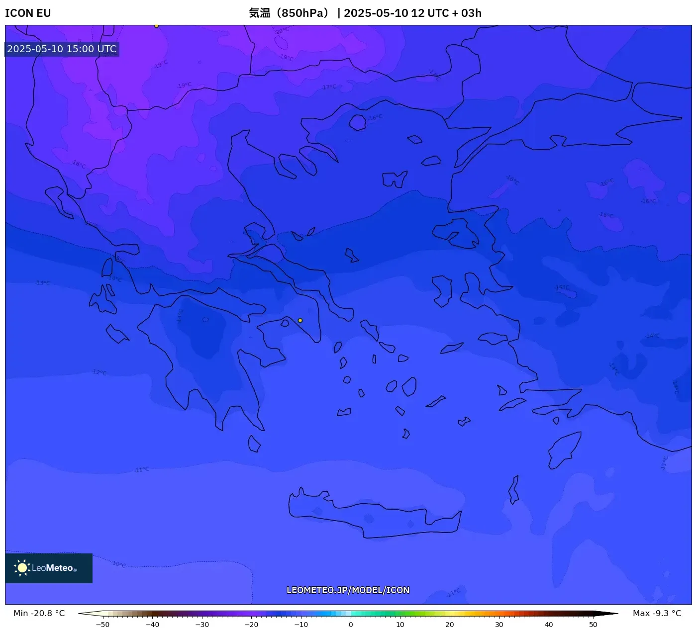 ICON - ギリシャ, 気温(850hPa) ICON - ギリシャ, 気温(850hPa)