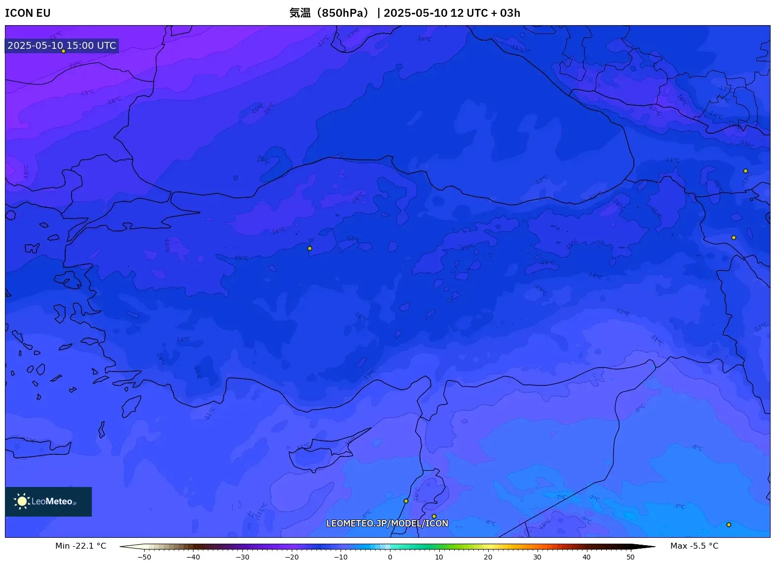 ICON - トルコ, 気温(850hPa) ICON - トルコ, 気温(850hPa)