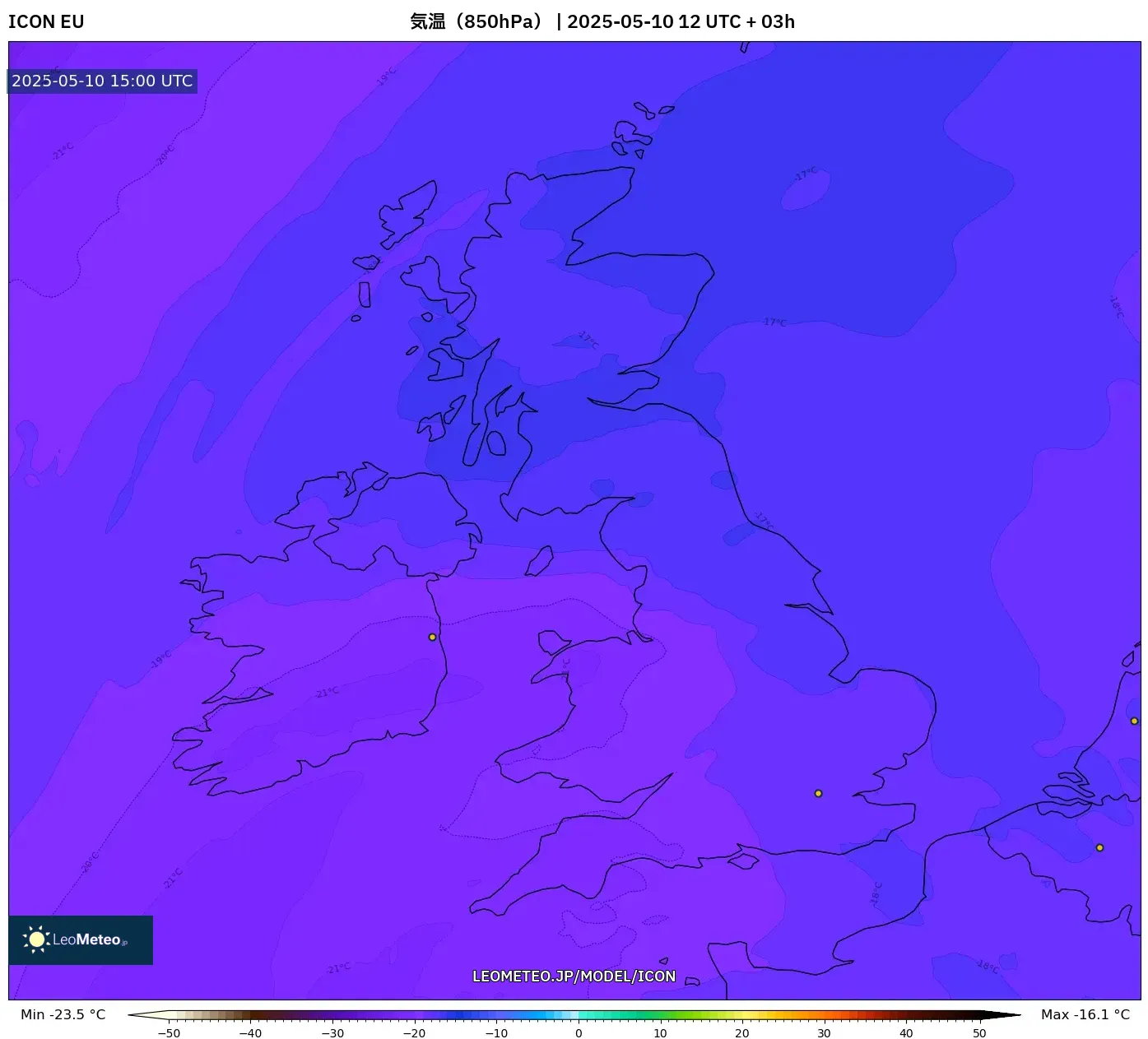 ICON - イギリス, 気温(850hPa) ICON - イギリス, 気温(850hPa)
