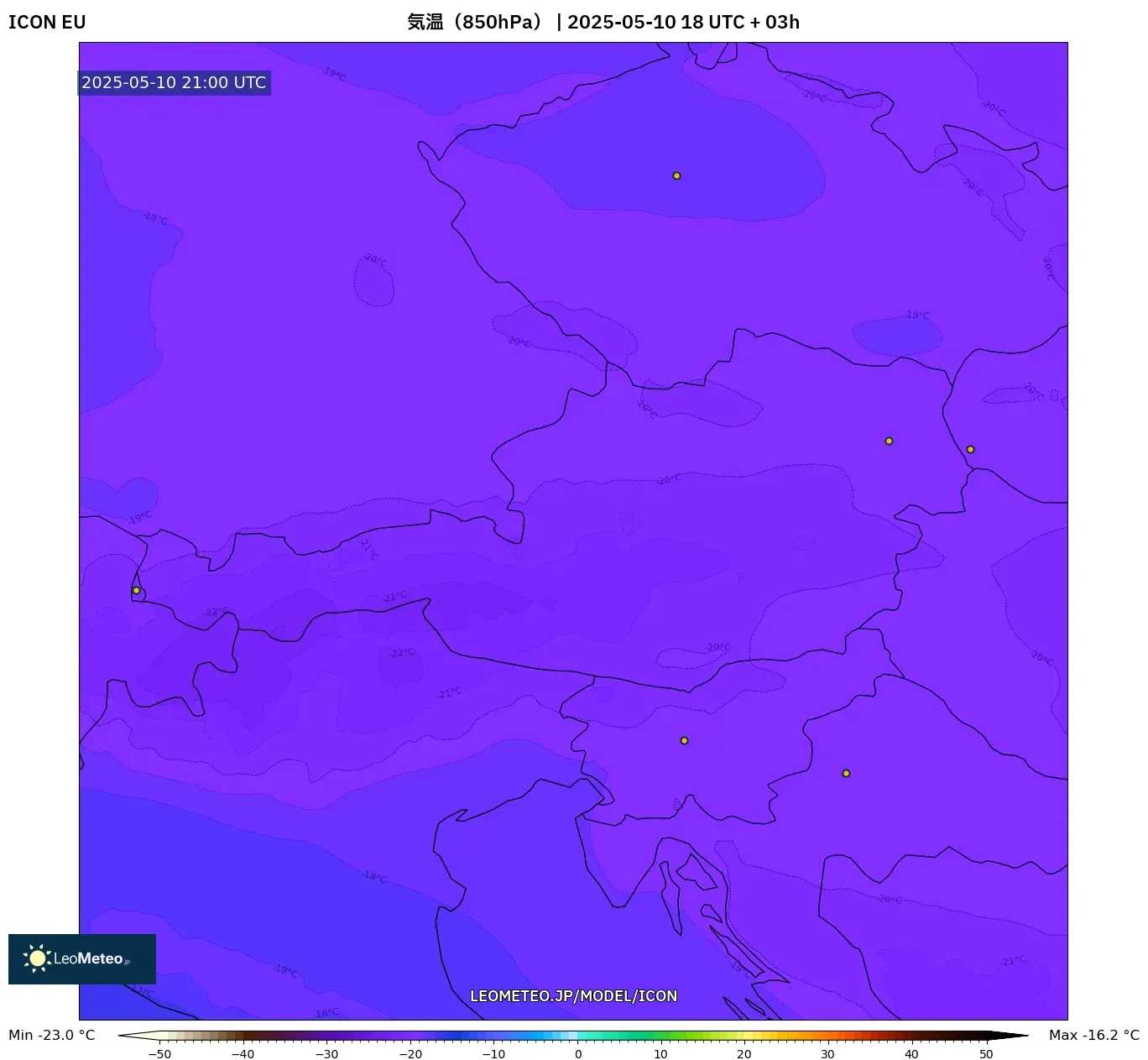ICON - オーストリア, 気温(850hPa) ICON - オーストリア, 気温(850hPa)