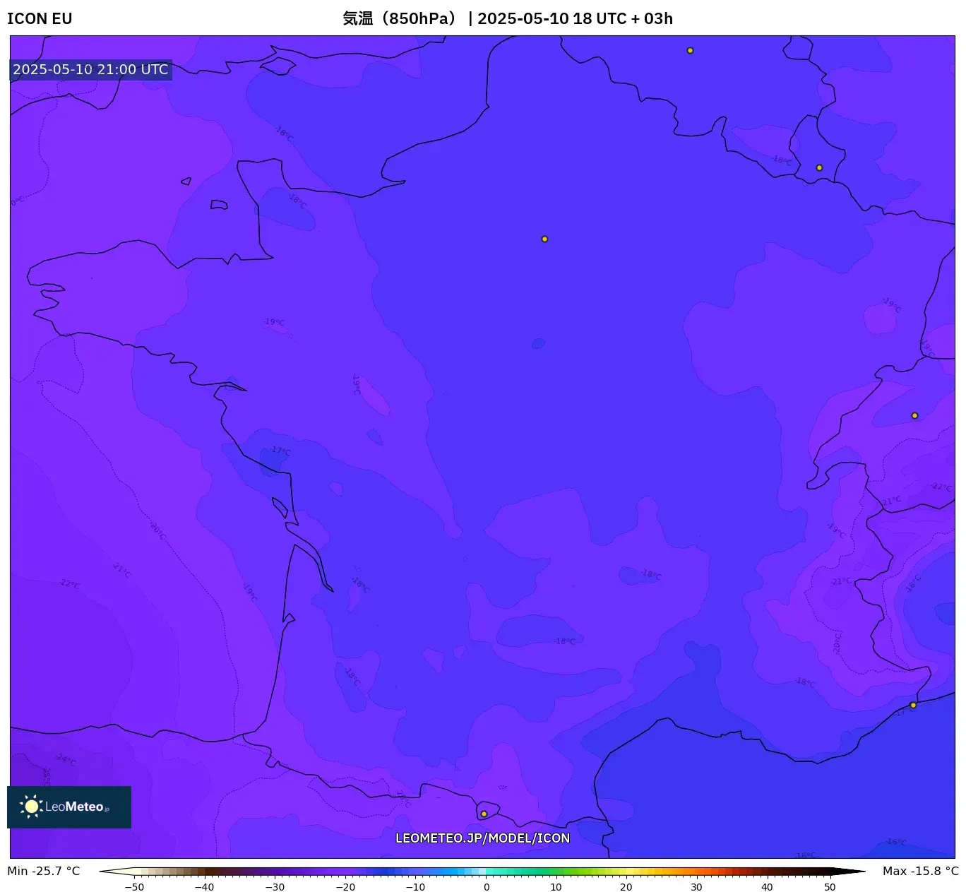 ICON - フランス, 気温(850hPa) ICON - フランス, 気温(850hPa)