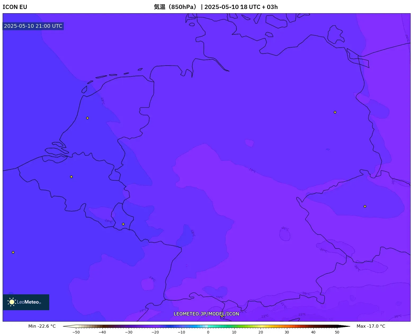 ICON - ドイツ, 気温(850hPa) ICON - ドイツ, 気温(850hPa)