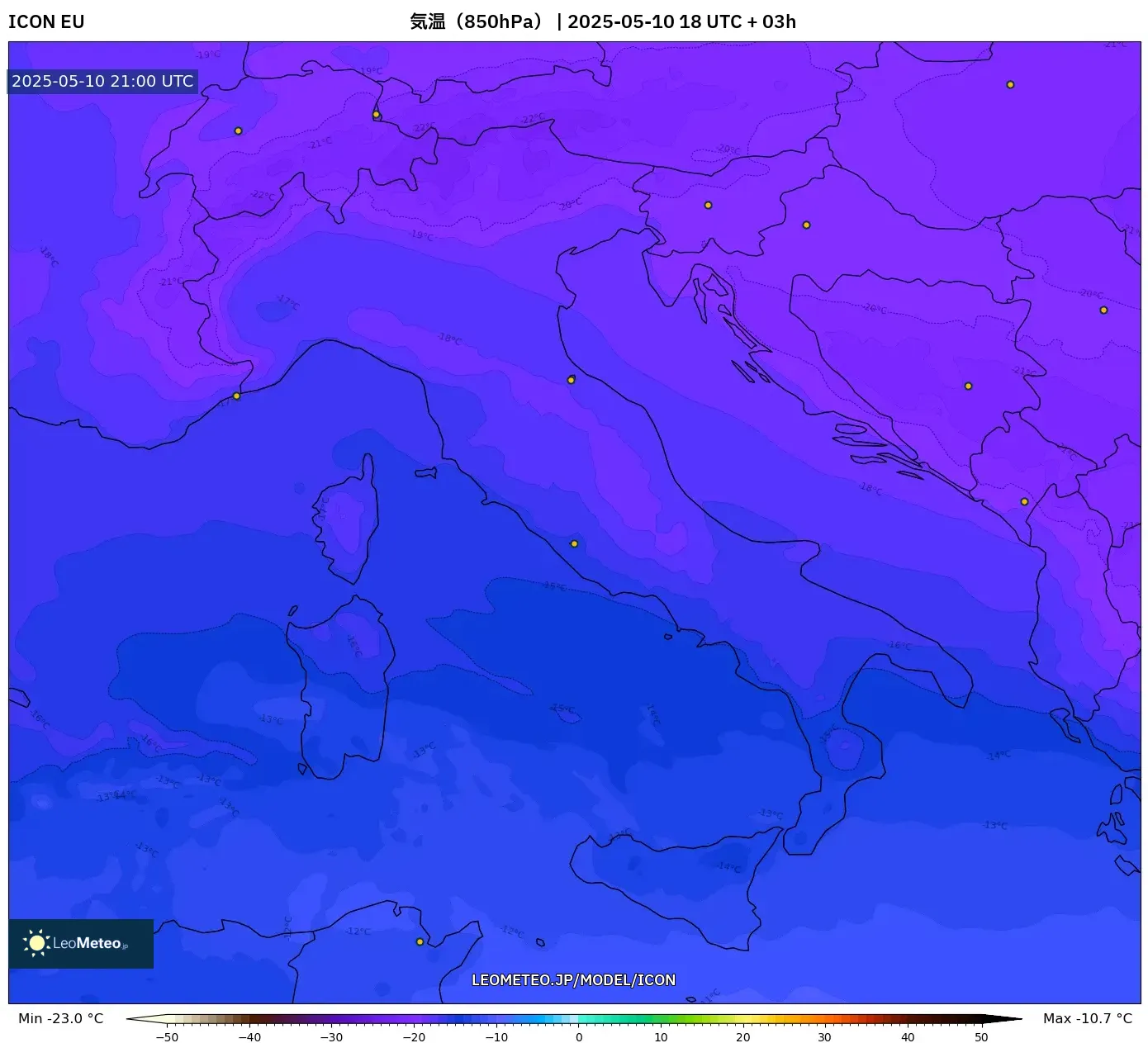ICON - イタリア, 気温(850hPa) ICON - イタリア, 気温(850hPa)