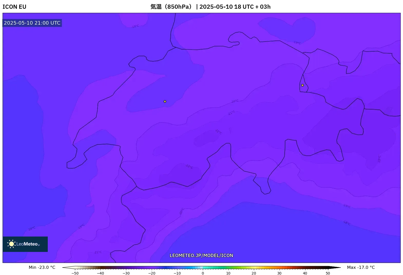 ICON - スイス, 気温(850hPa) ICON - スイス, 気温(850hPa)