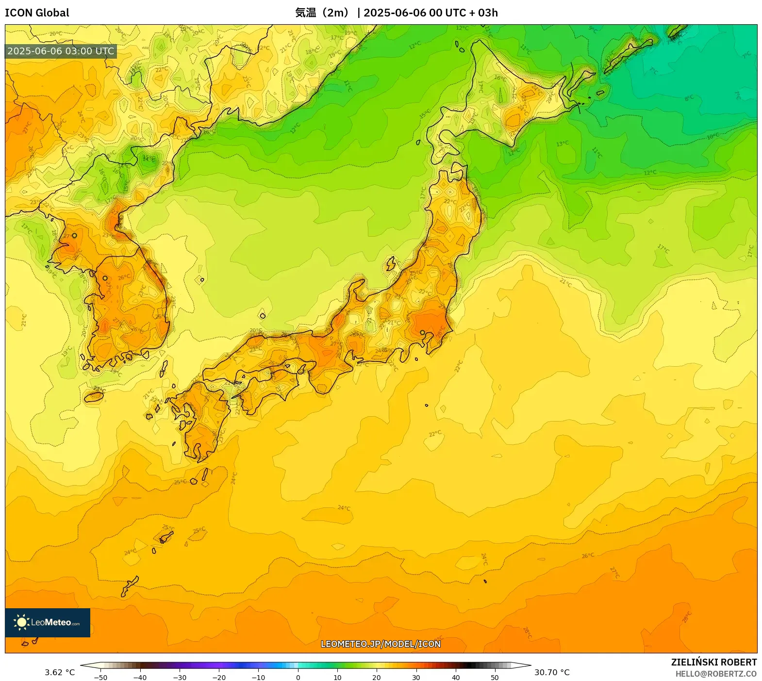 ICON model - 日本, 気温(2m) ICON model - 日本, 気温(2m)