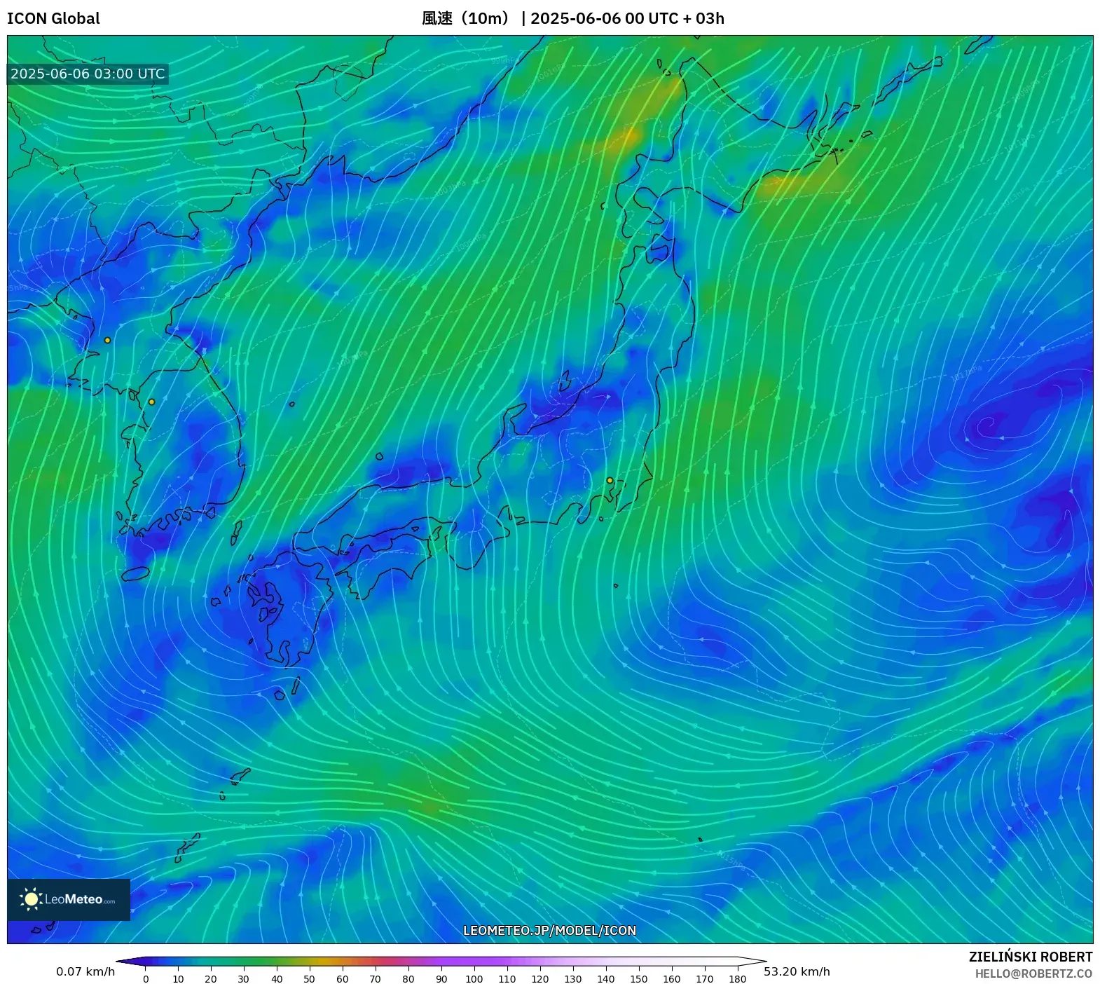 ICON model - 日本, 風速(10m) ICON model - 日本, 風速(10m)